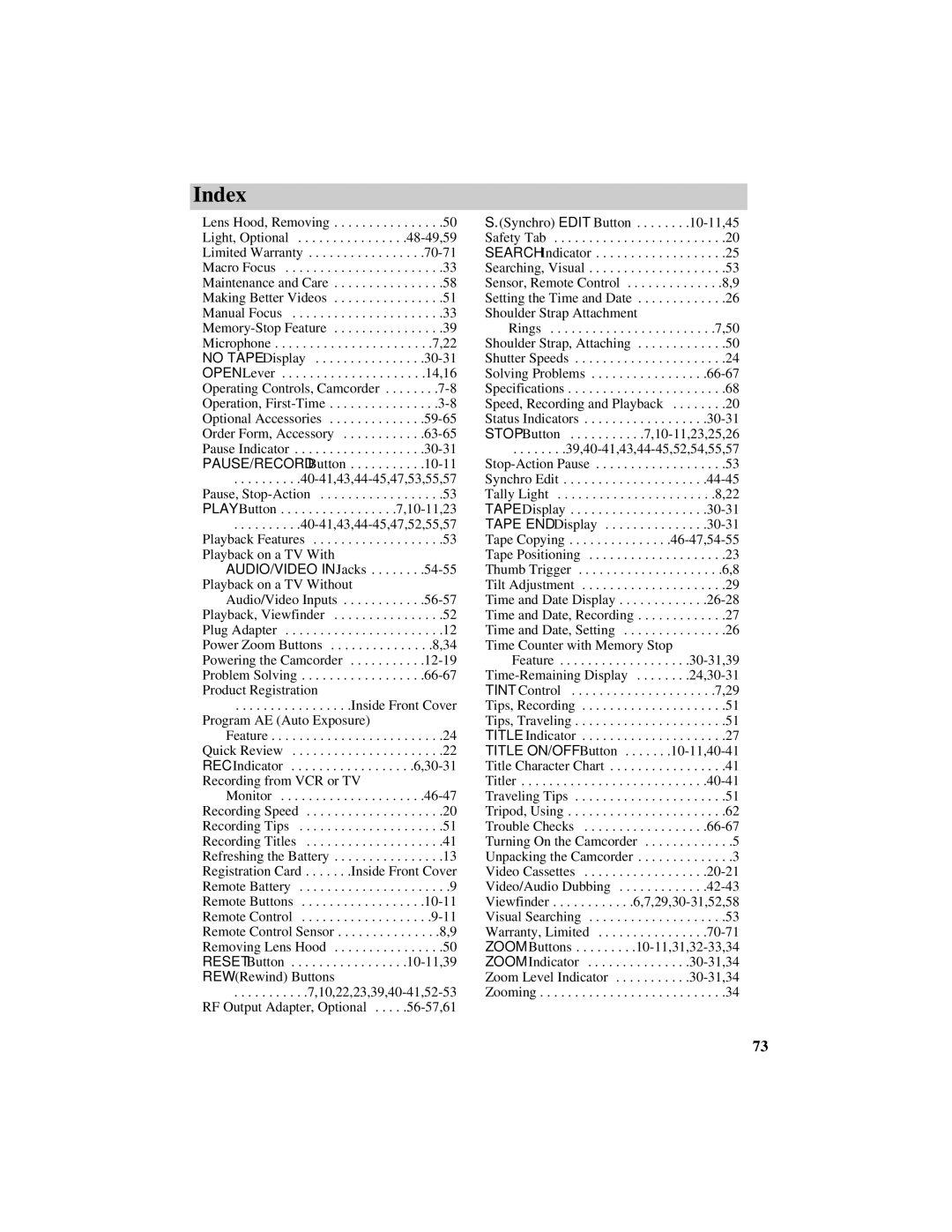 RCA Pro942 manual Index 