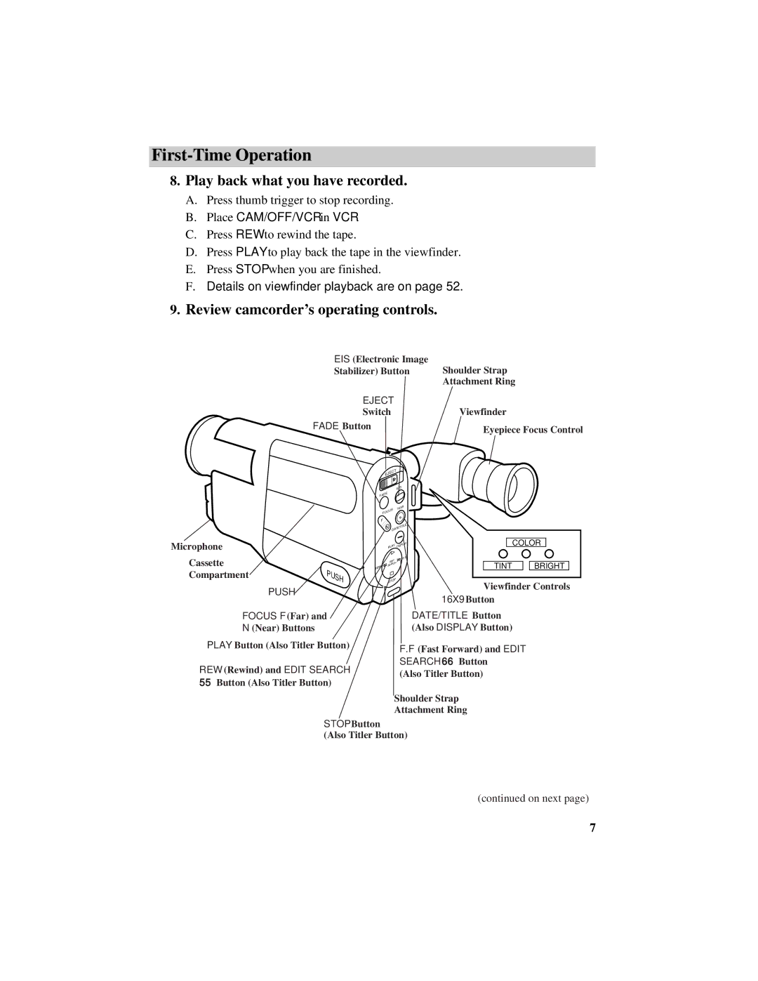 RCA Pro942 manual Play back what you have recorded, Review camcorder’s operating controls 