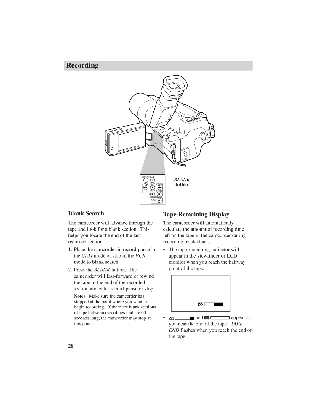 RCA ProV600 manual Blank Search Tape-Remaining Display 