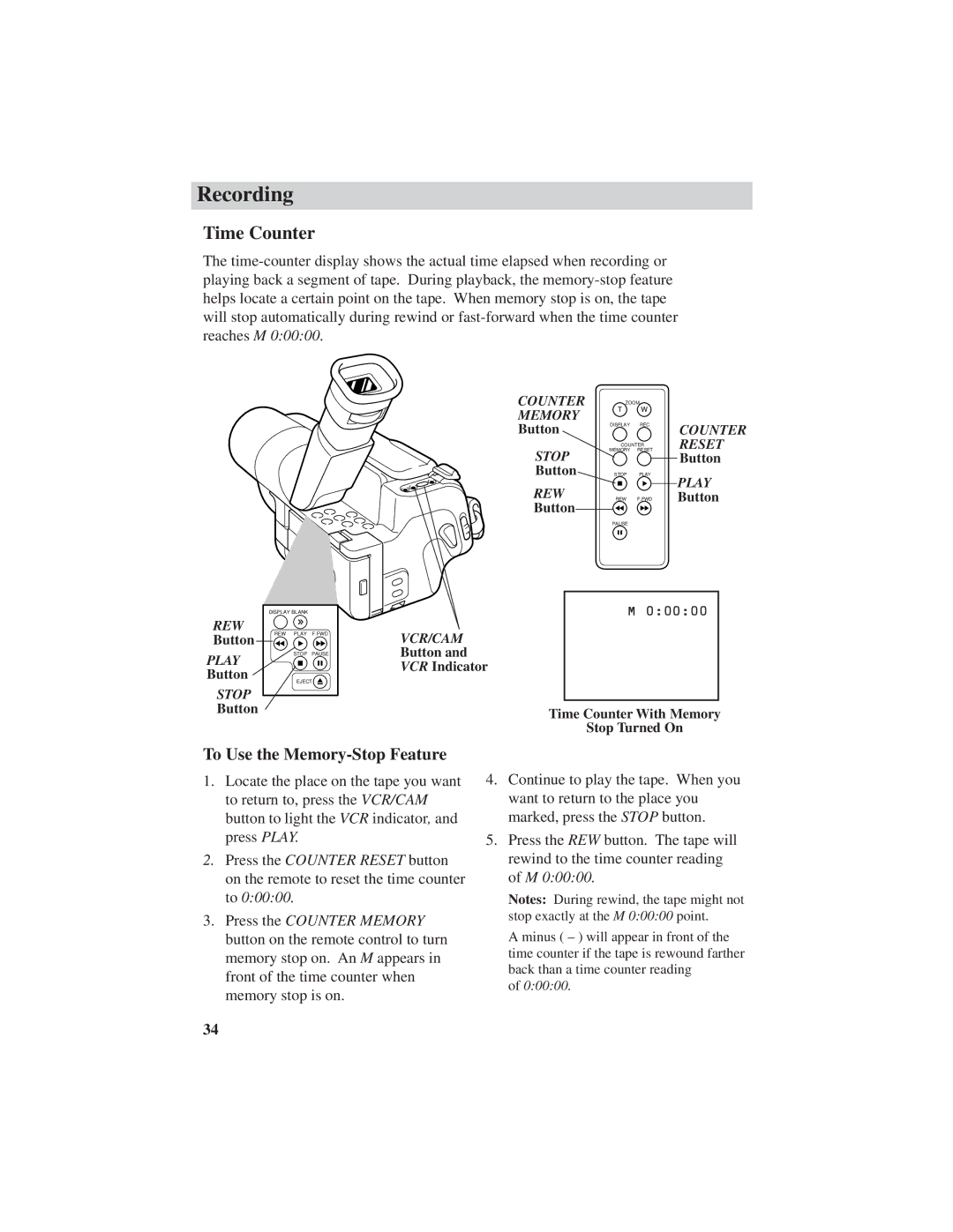 RCA ProV600 manual Time Counter, To Use the Memory-Stop Feature 