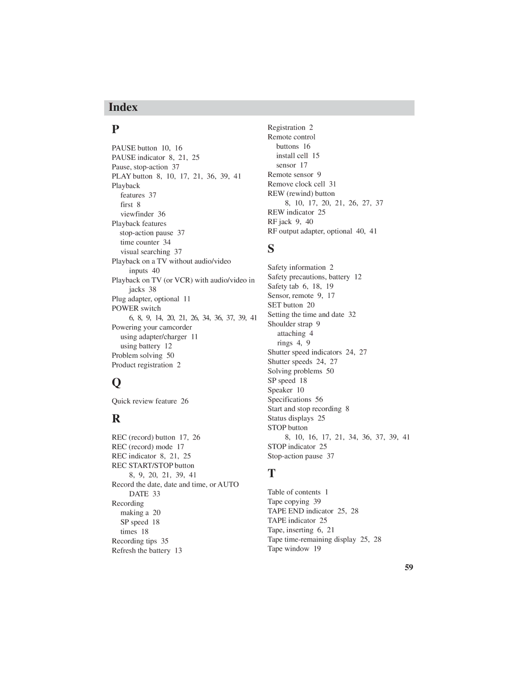 RCA ProV600 manual Index 