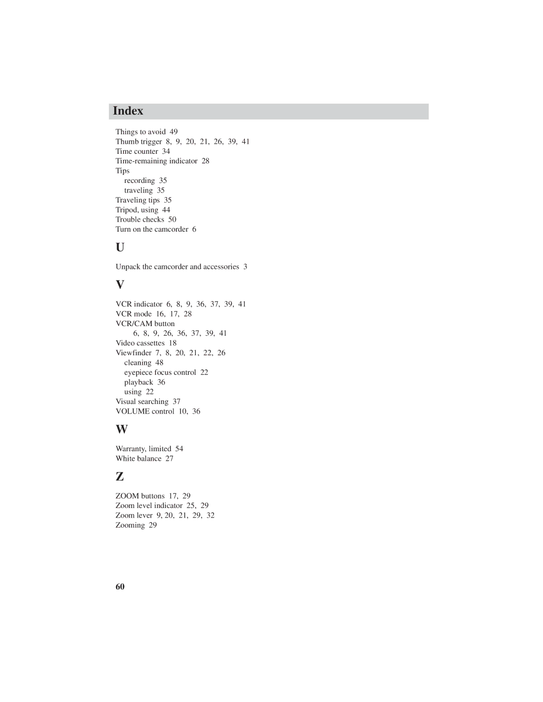 RCA ProV600 manual Index 