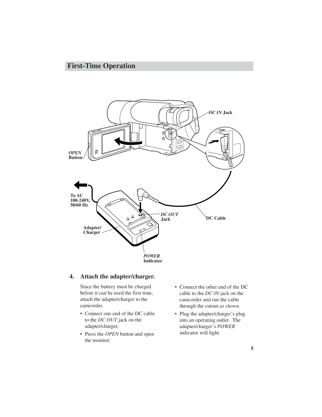 RCA ProV600 manual Attach the adapter/charger 