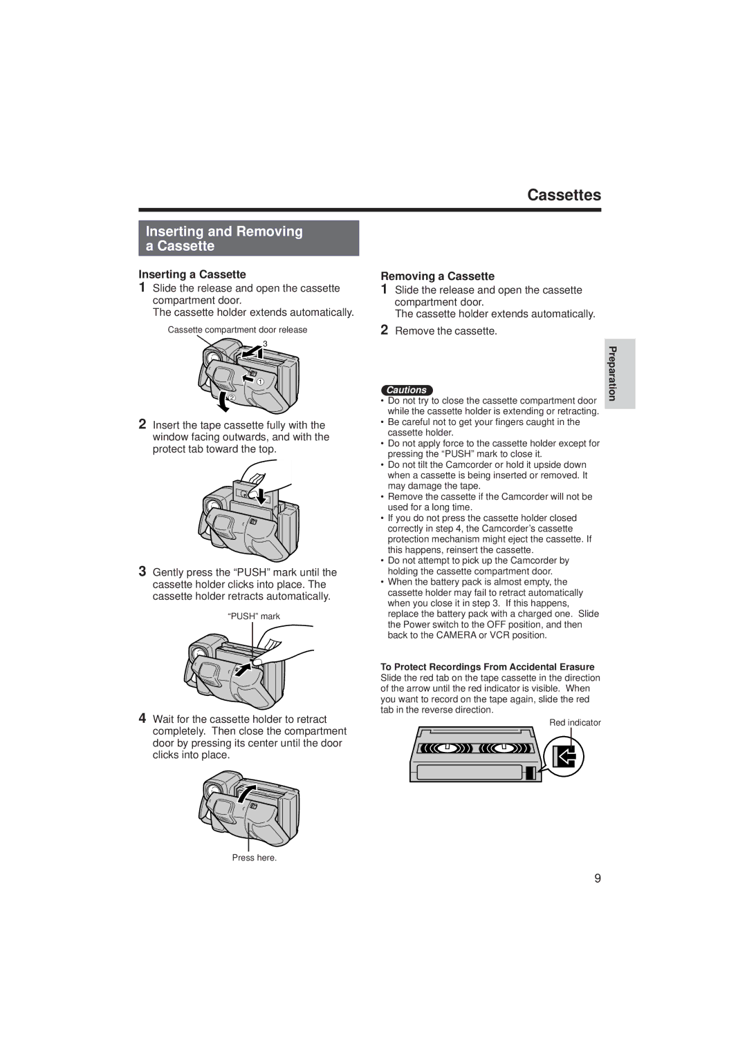 RCA ProV712, ProV714 manual Cassettes, Inserting and Removing a Cassette, Inserting a Cassette 