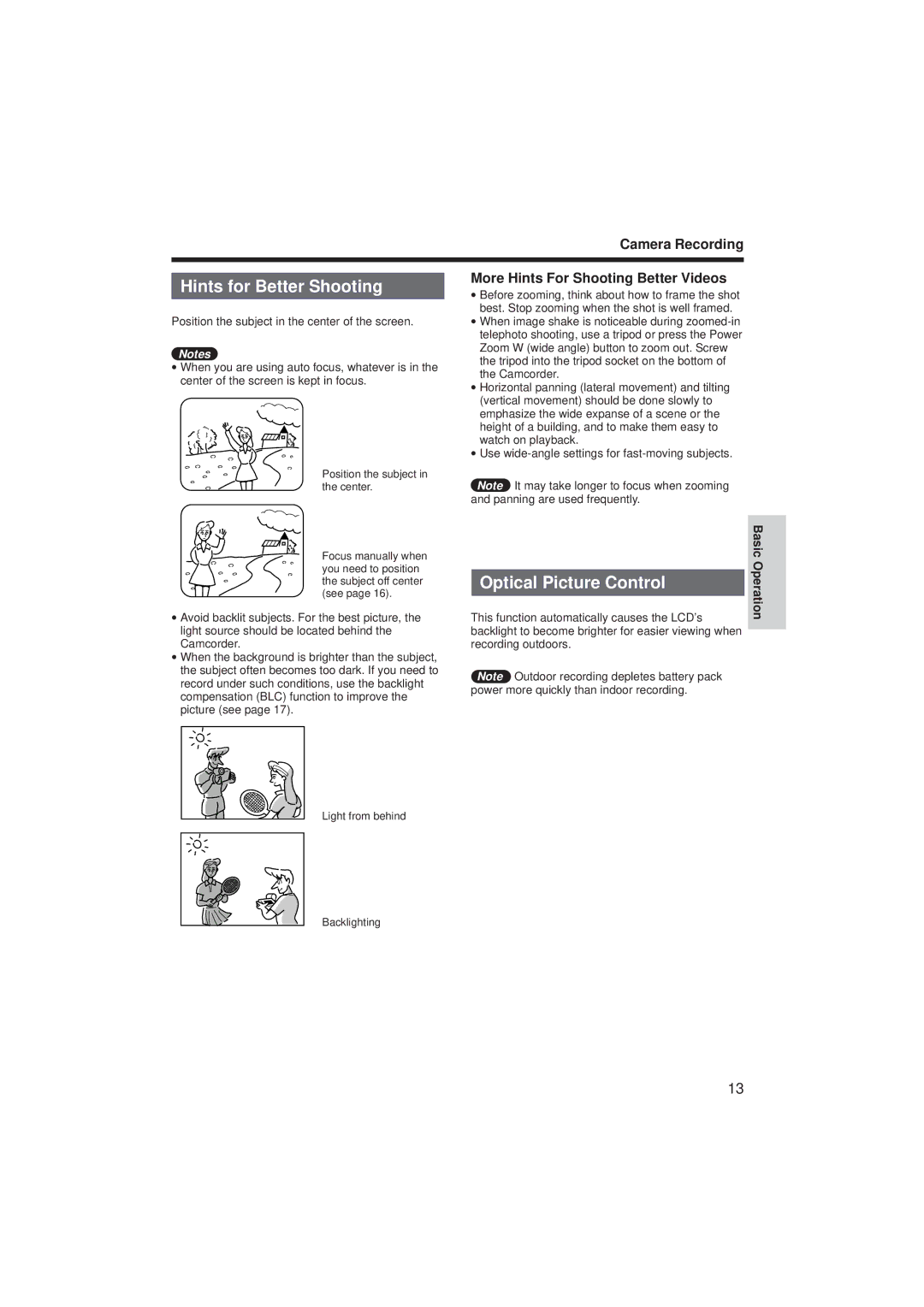 RCA ProV712, ProV714 manual Hints for Better Shooting, Optical Picture Control, More Hints For Shooting Better Videos 