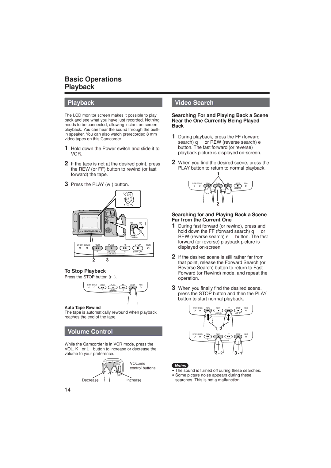 RCA ProV714, ProV712 manual Basic Operations Playback, Volume Control, Video Search, To Stop Playback 