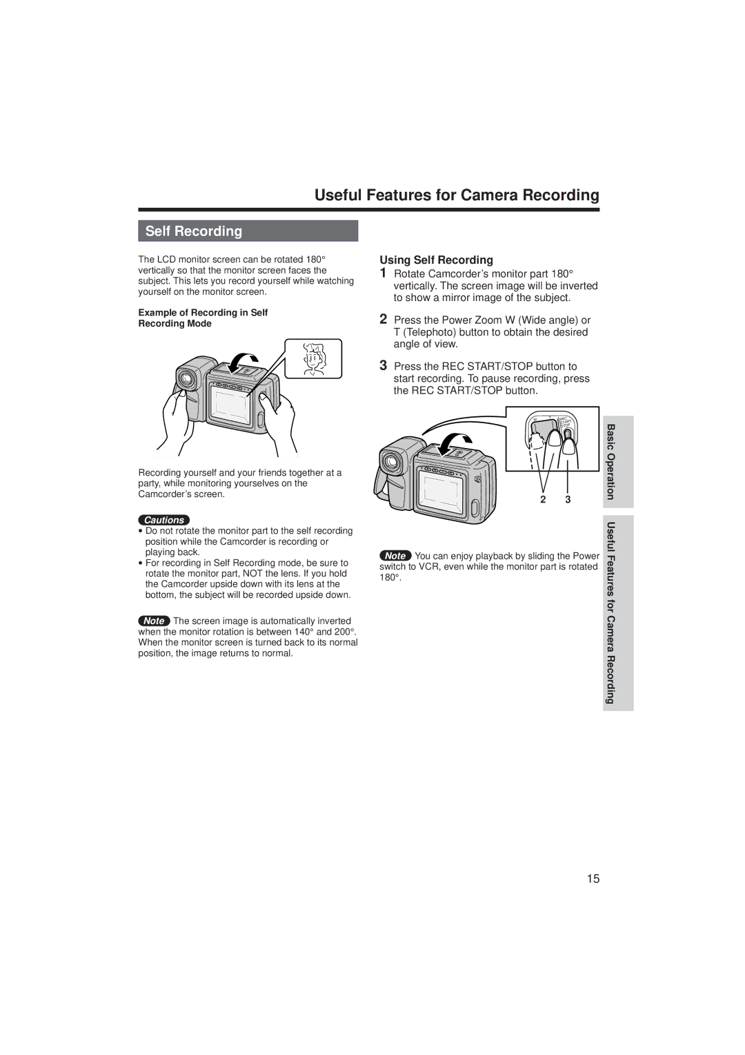 RCA ProV712, ProV714 manual Useful Features for Camera Recording, Using Self Recording 