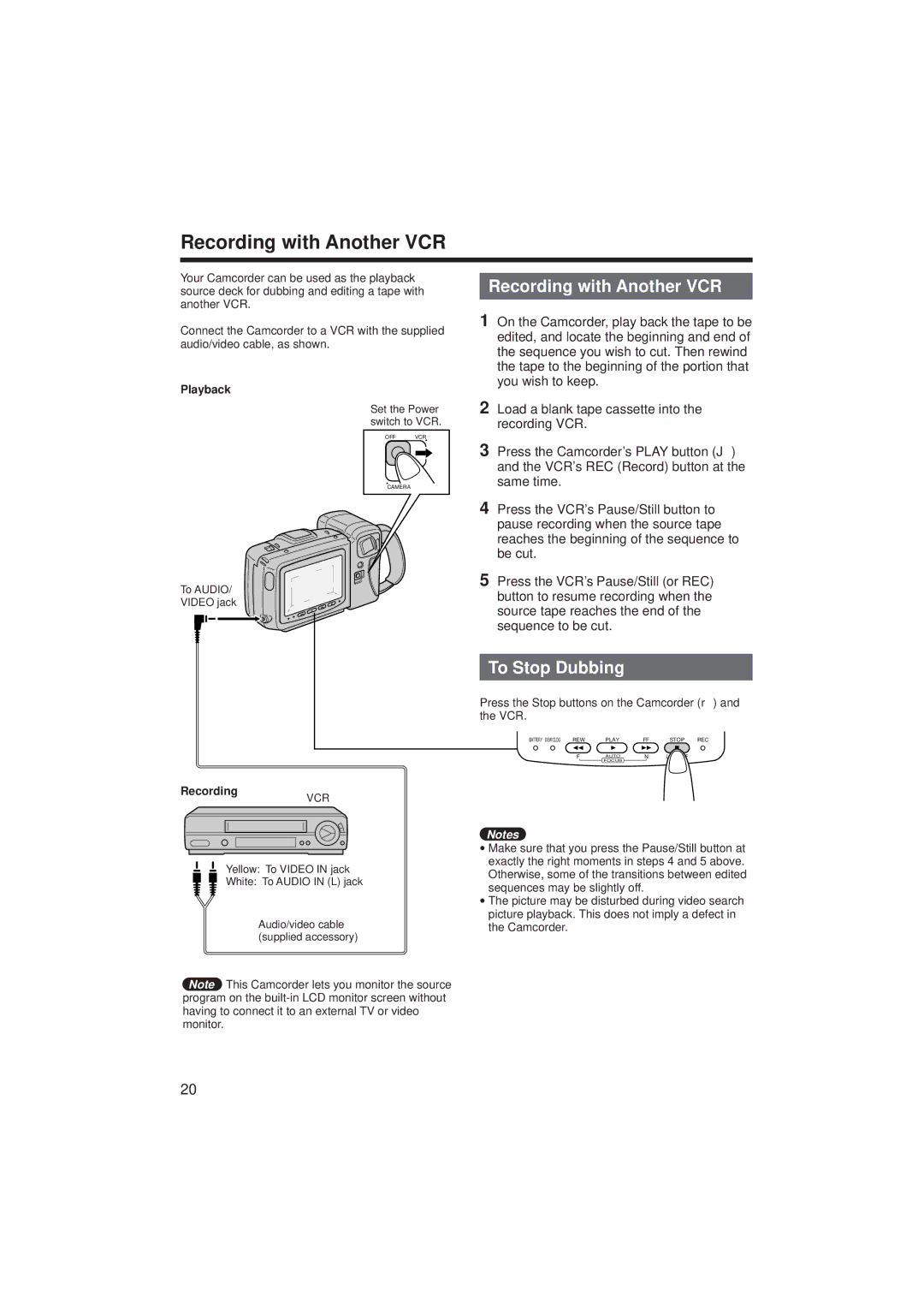 RCA ProV714, ProV712 manual Recording with Another VCR, To Stop Dubbing, Playback 