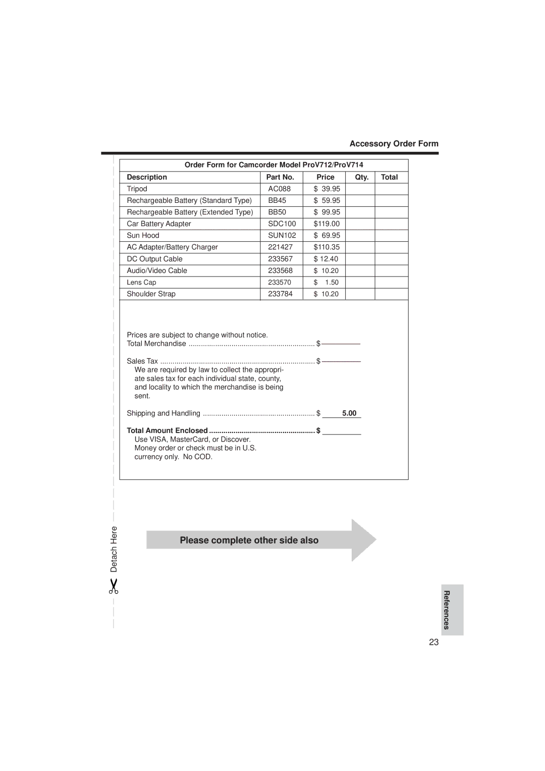 RCA ProV712, ProV714 manual Accessory Order Form, Total Amount Enclosed 