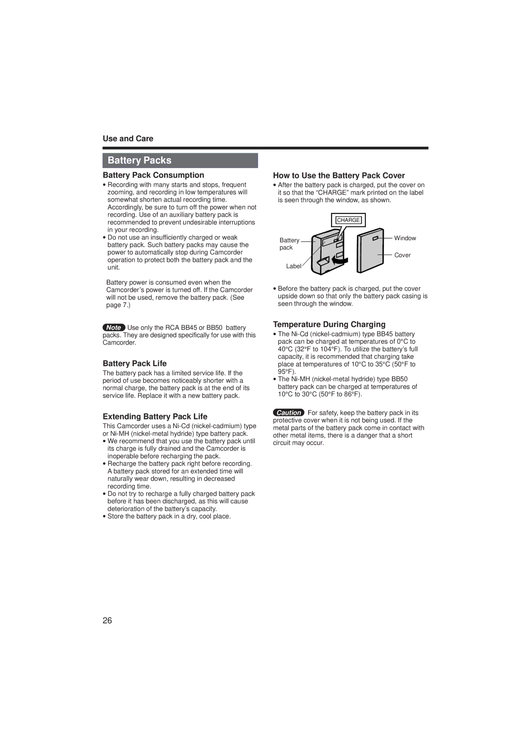 RCA ProV714, ProV712 manual Battery Packs 