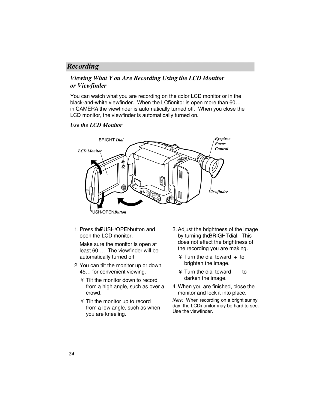 RCA ProV800C manual Use the LCD Monitor, Bright Dial 