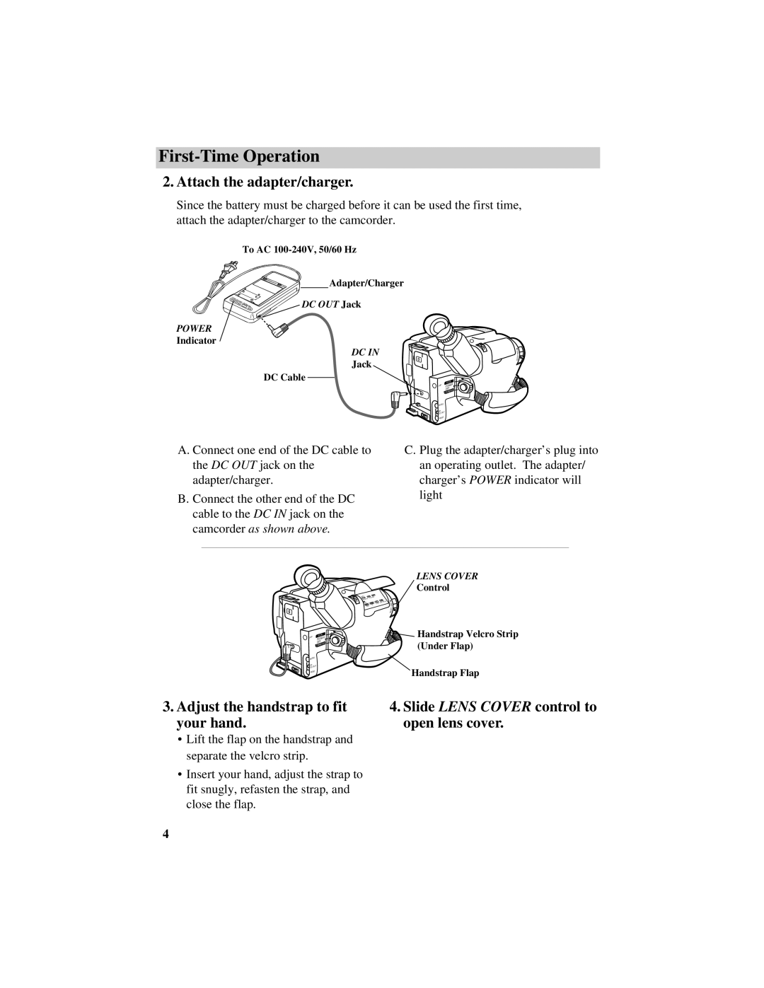 RCA ProV800C manual Attach the adapter/charger, Adjust the handstrap to fit your hand 