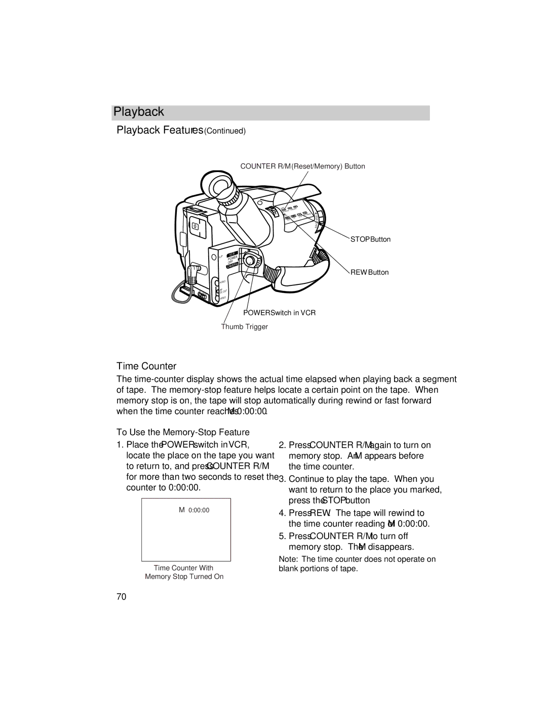 RCA ProV800C manual Time Counter, To Use the Memory-Stop Feature 