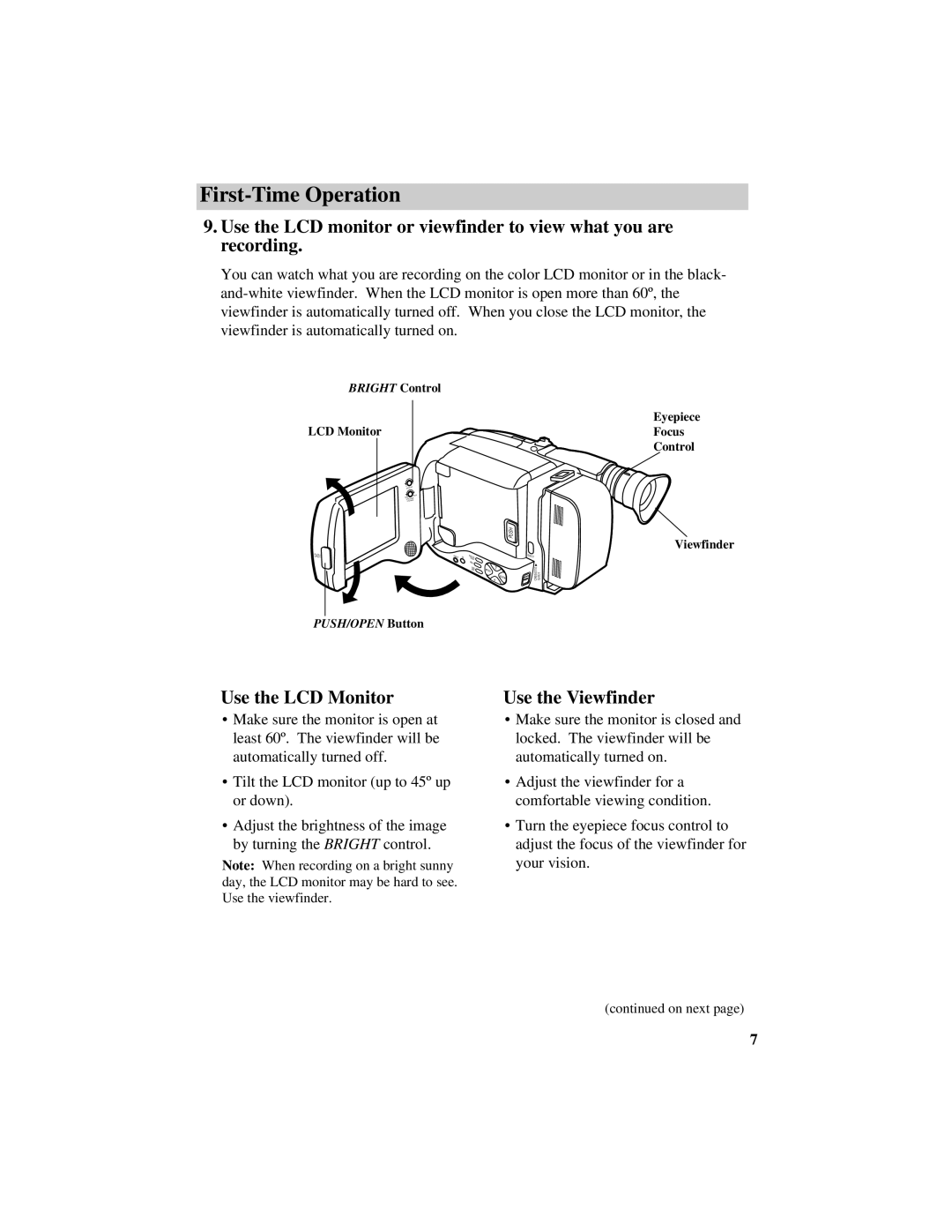 RCA ProV800C manual Use the LCD Monitor Use the Viewfinder, LCD Monitor Focus 