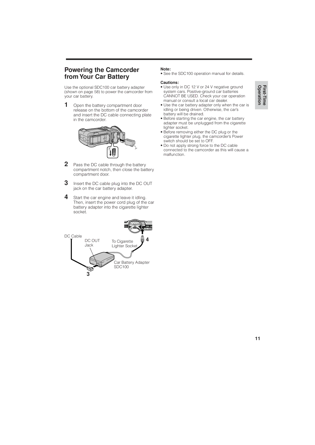 RCA ProV950HB manual Powering the Camcorder from Your Car Battery, DC Cable, To Cigarette, Jack Lighter Socket, SDC100 