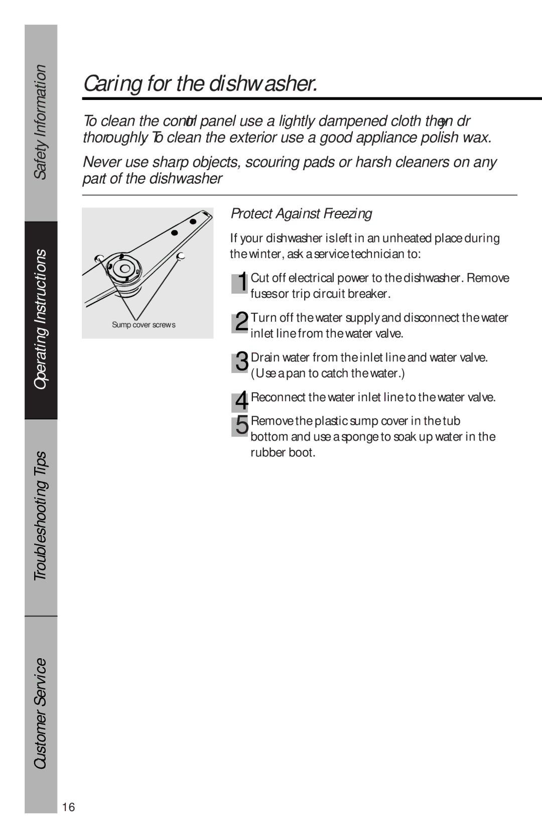 RCA PSD3220, PSD1000, PSD3430, 165D3527P035, PSD3230, PSD3420, PSD2220 Caring for the dishwasher, Protect Against Freezing 