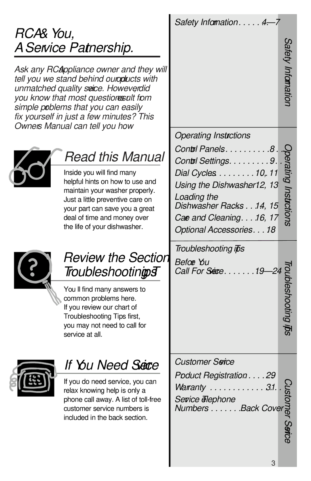 RCA 165D3527P035 RCA & You Service Partnership, Review the Section on, Operating Instructions, Troubleshooting Tips 