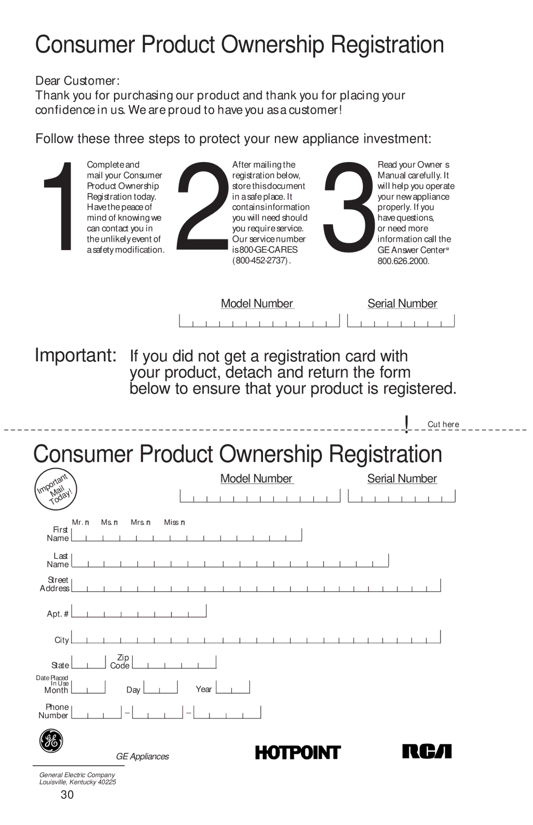 RCA PSD3220, PSD1000, PSD3430, 165D3527P035, PSD3230, PSD3420, PSD2220 owner manual Consumer Product Ownership Registration 