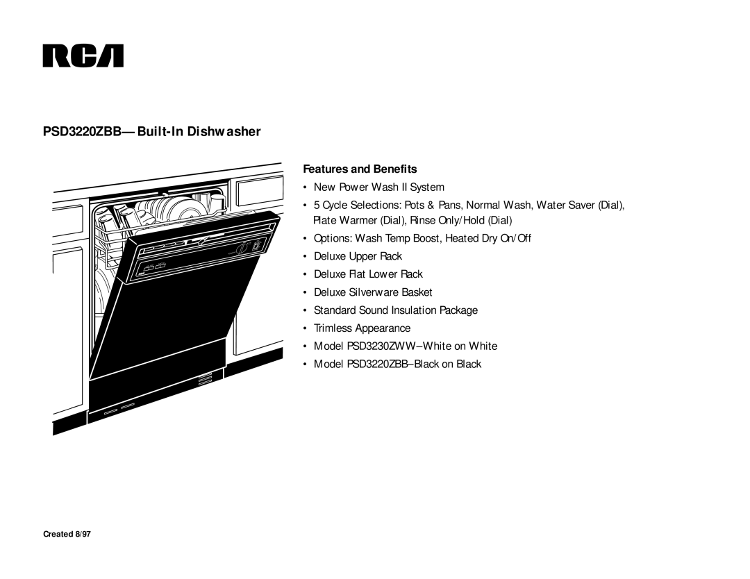 RCA PSD3220ZBB dimensions Features and Benefits 