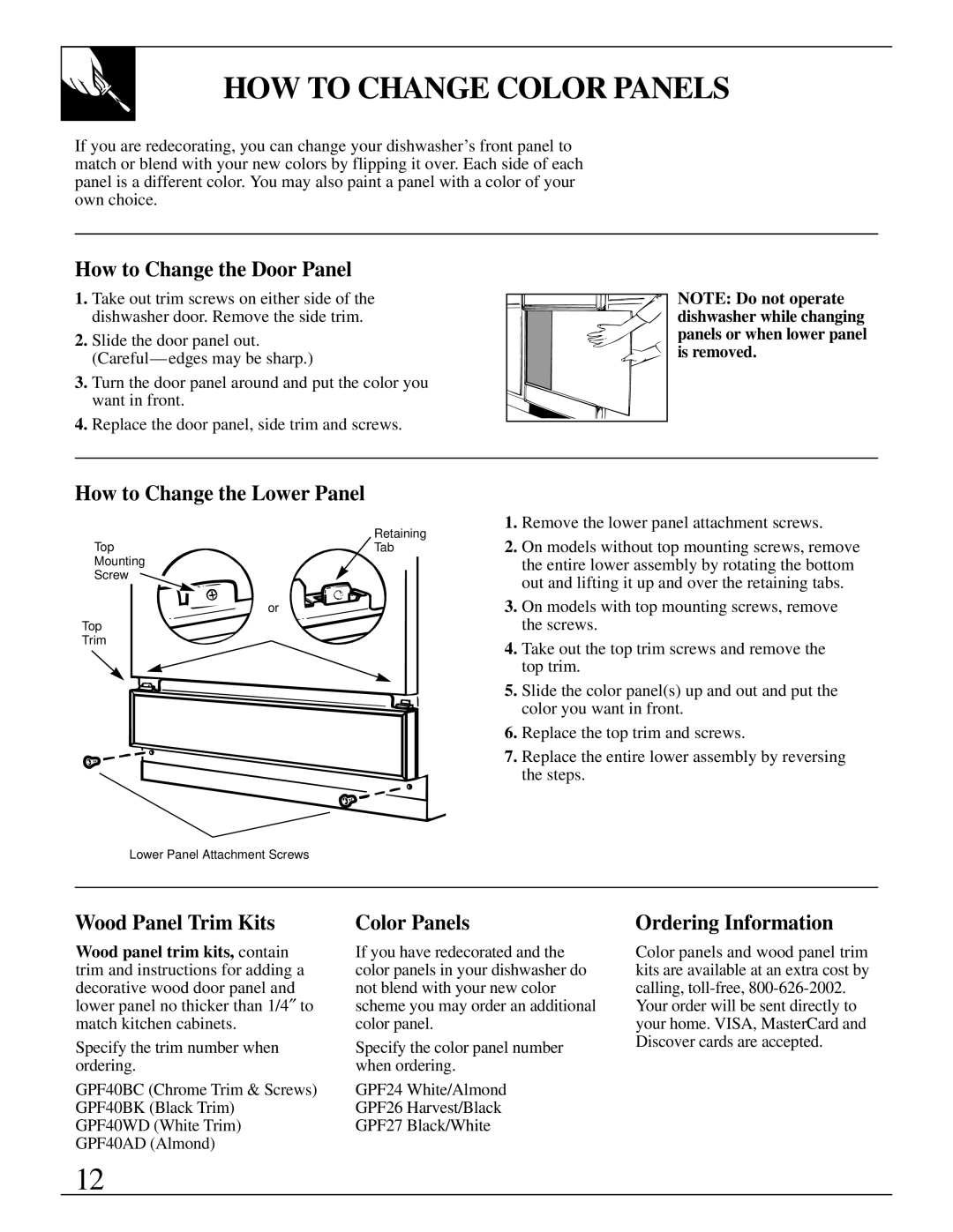 RCA PSD400, PSD430 warranty HOW to Change Color Panels 