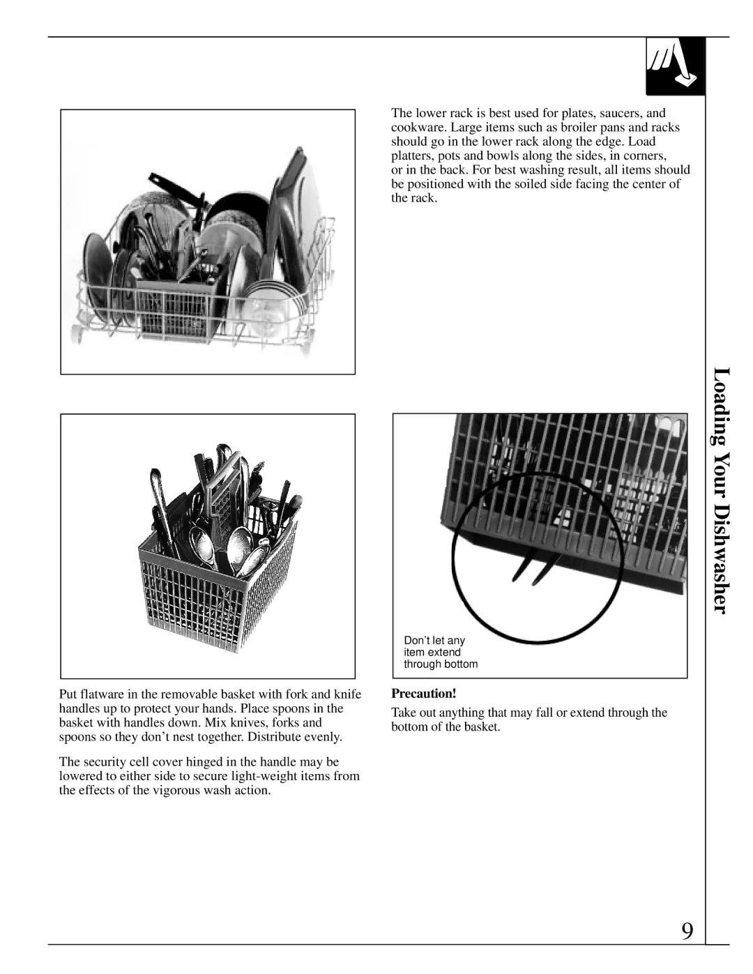 RCA PSD430, PSD400 warranty Loading Your Dishwasher, Precaution 