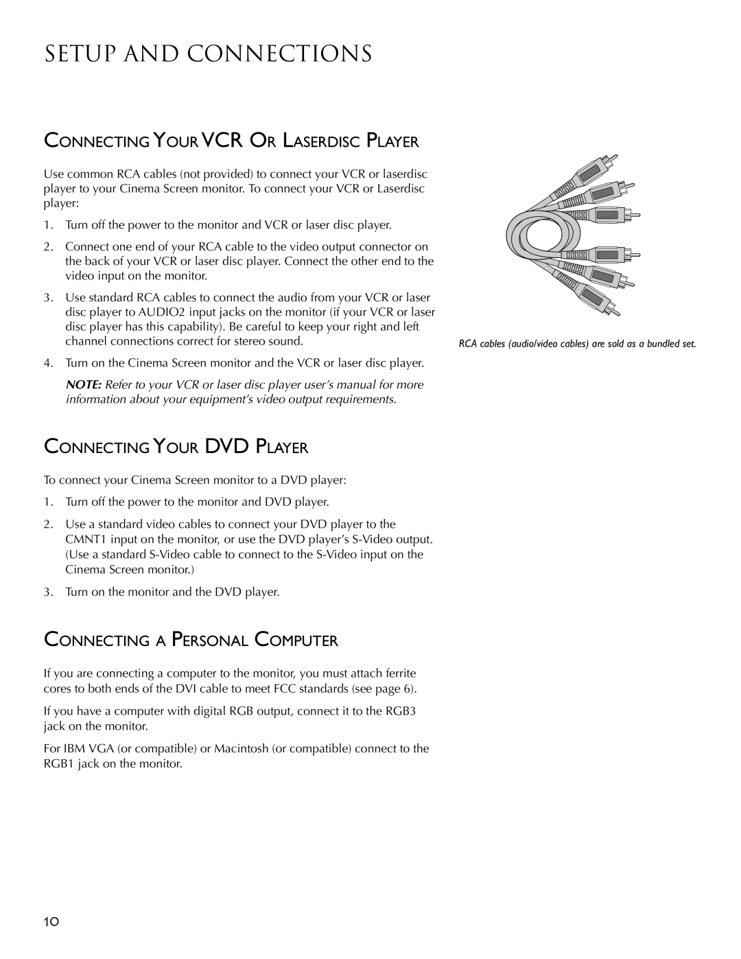 RCA PSP42300 Connecting Your VCR or Laserdisc Player, Connecting Your DVD Player, Connecting a Personal Computer 