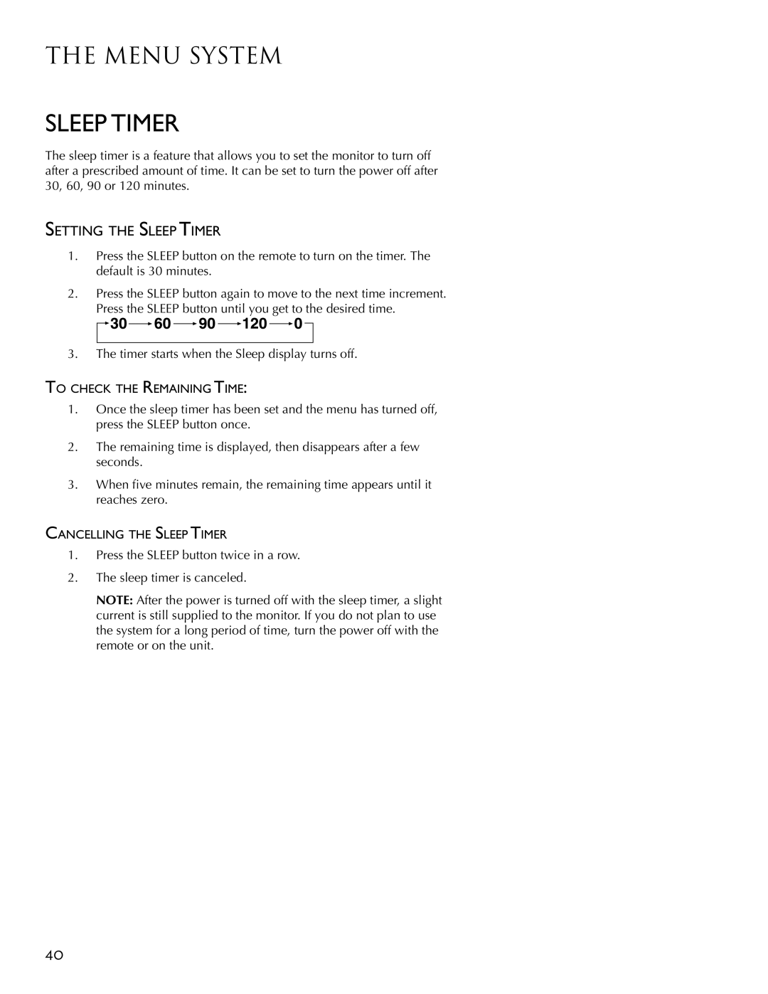 RCA PSP42300 user manual Setting the Sleep Timer, To Check the Remaining Time, Cancelling the Sleep Timer 