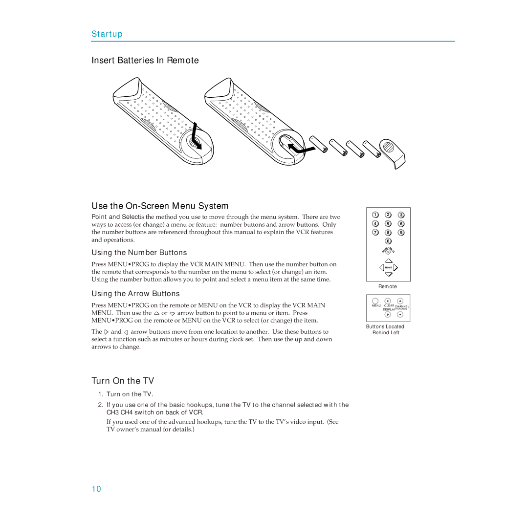 RCA PSVR65 user manual Insert Batteries In Remote Use the On-Screen Menu System, Turn On the TV 