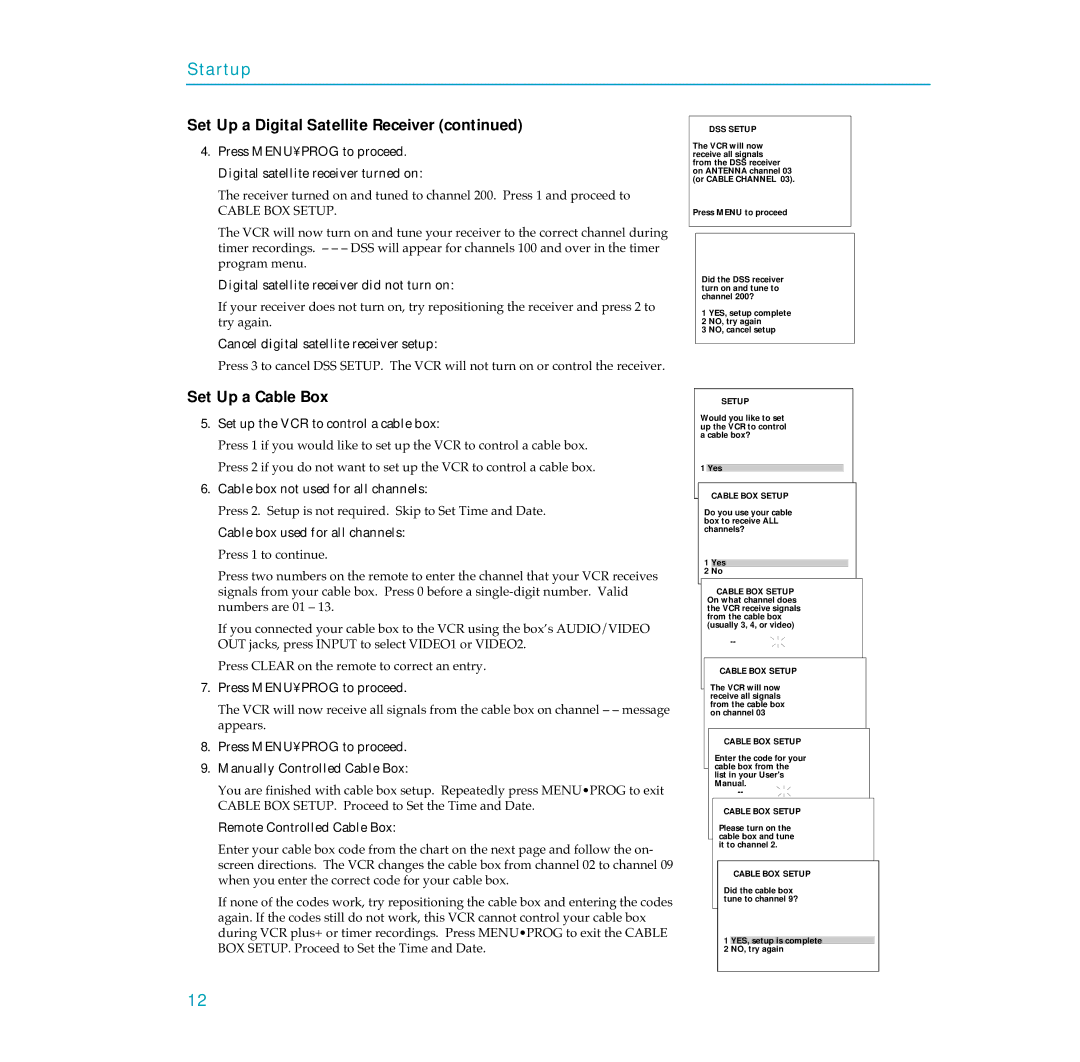 RCA PSVR65 user manual Digital satellite receiver did not turn on, Cancel digital satellite receiver setup 