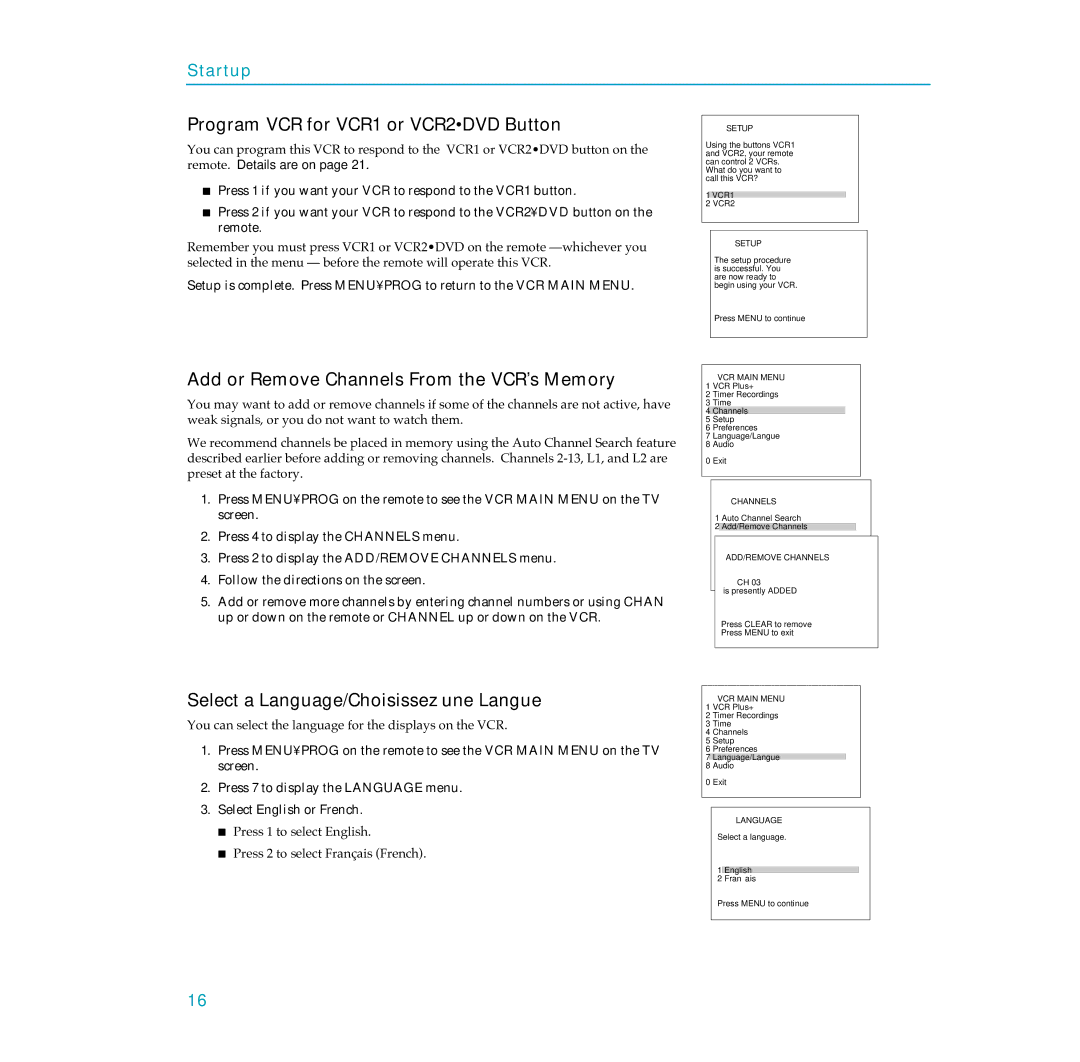 RCA PSVR65 user manual Program VCR for VCR1 or VCR2DVD Button, Add or Remove Channels From the VCR’s Memory 