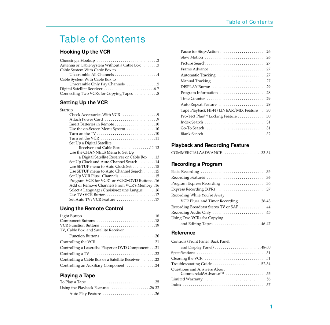 RCA PSVR65 user manual Table of Contents 