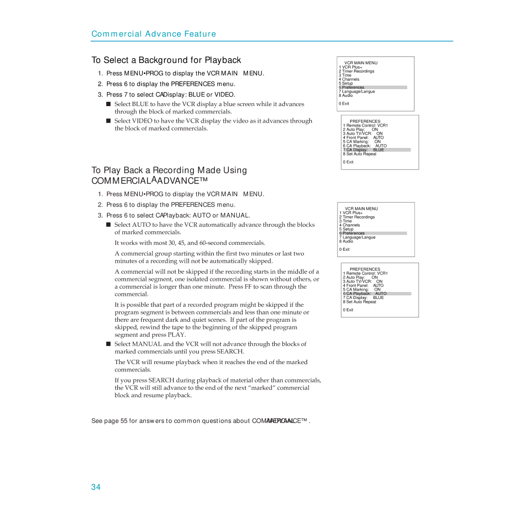 RCA PSVR65 user manual To Select a Background for Playback, To Play Back a Recording Made Using 