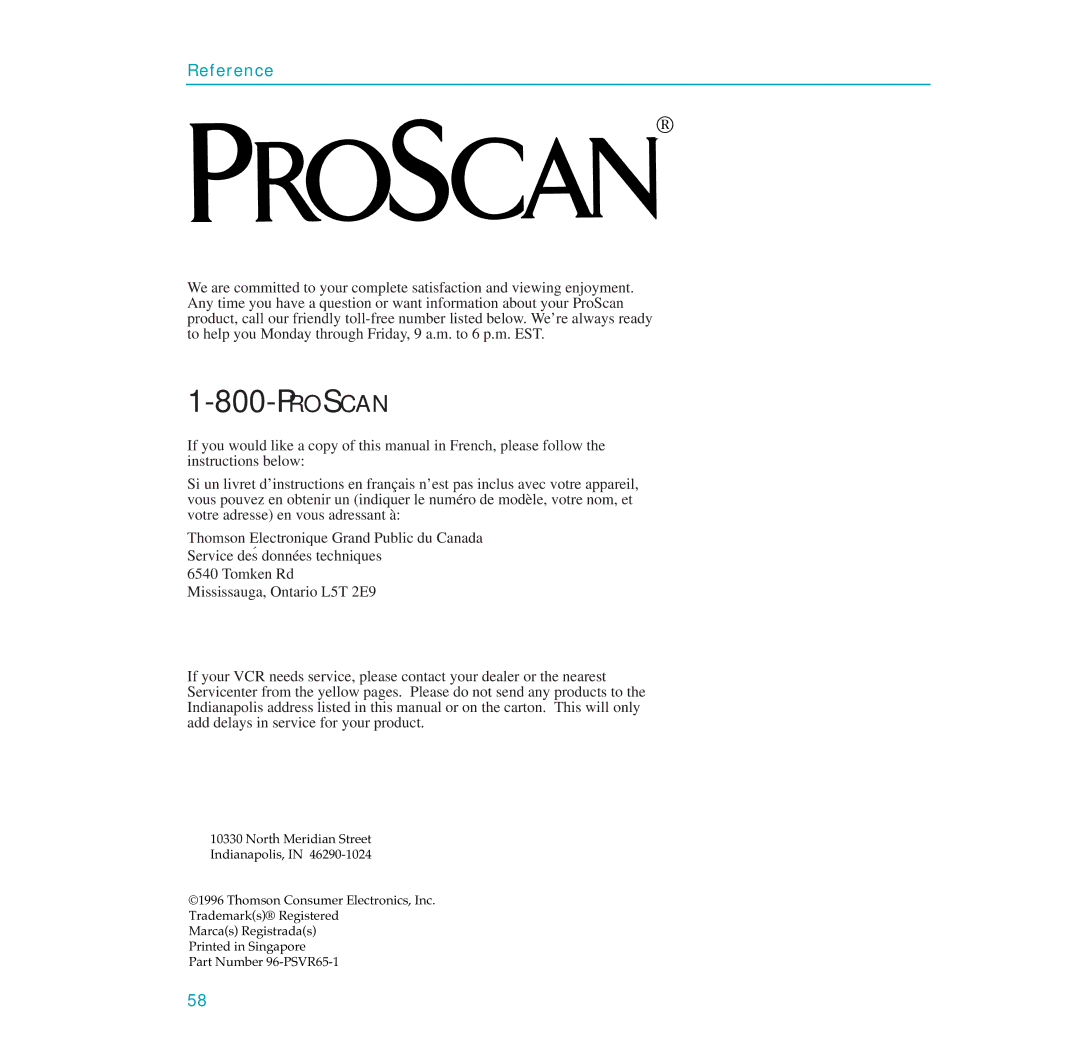 RCA PSVR65 user manual Proscan 