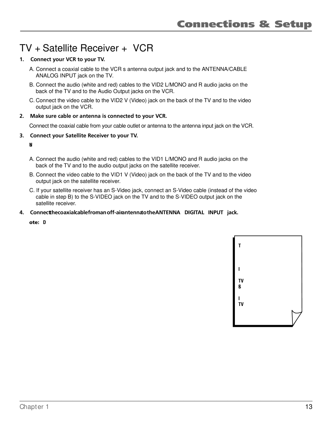RCA R52WH73 manual TV + Satellite Receiver + VCR, Connect your Satellite Receiver to your TV 