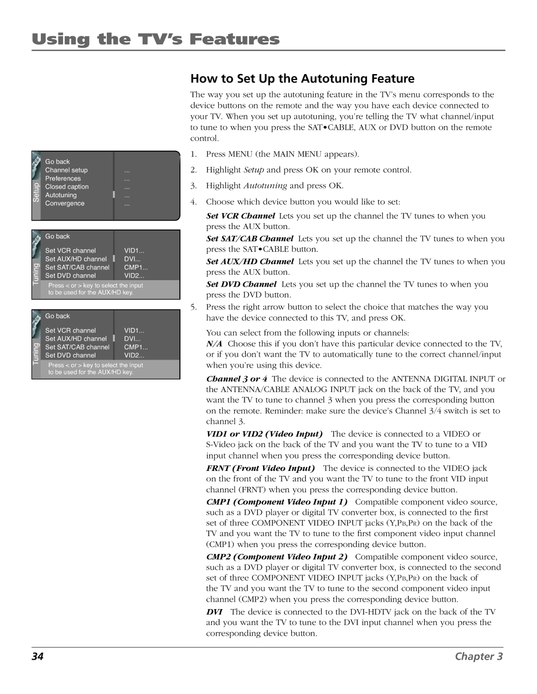 RCA R52WH73 manual How to Set Up the Autotuning Feature 