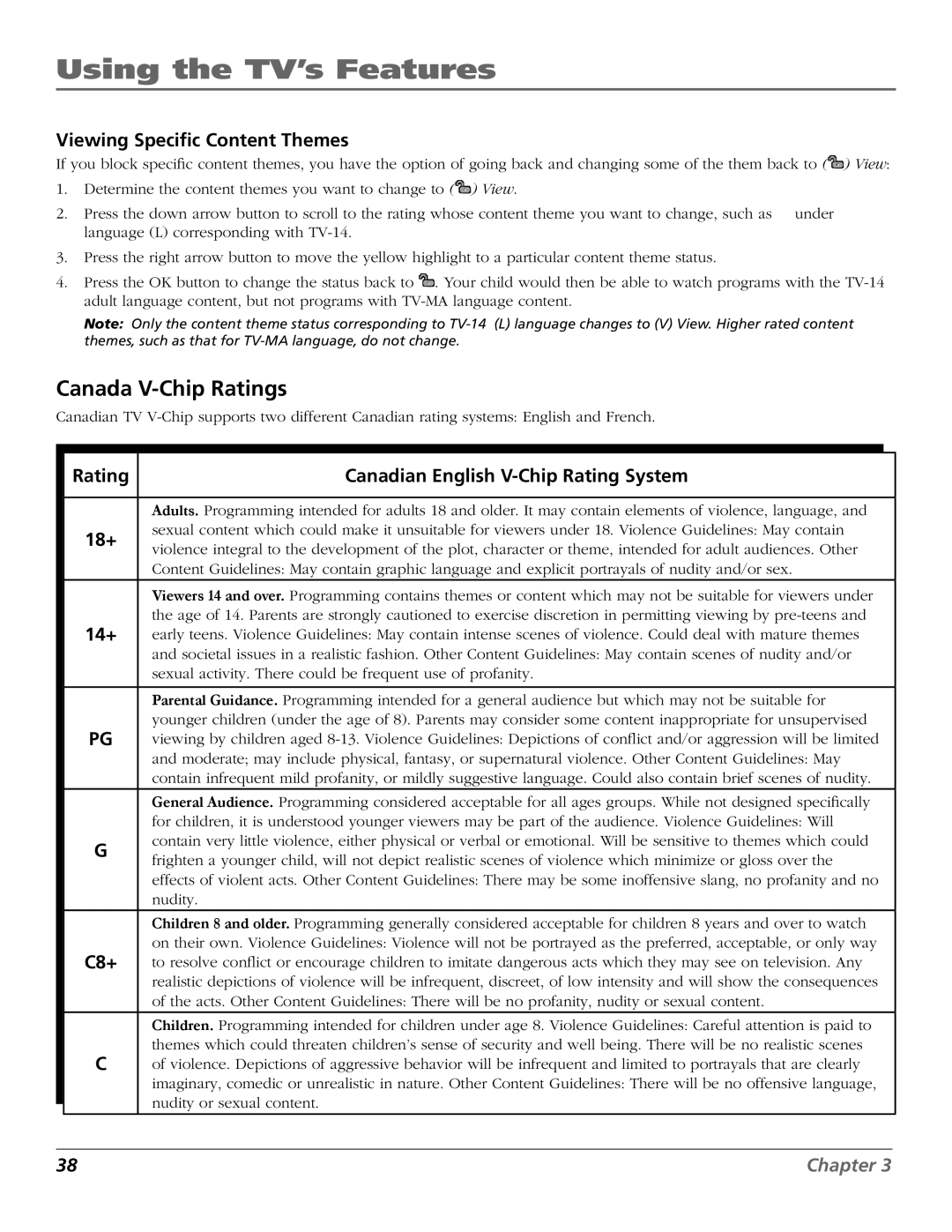 RCA R52WH73 manual Canada V-Chip Ratings 