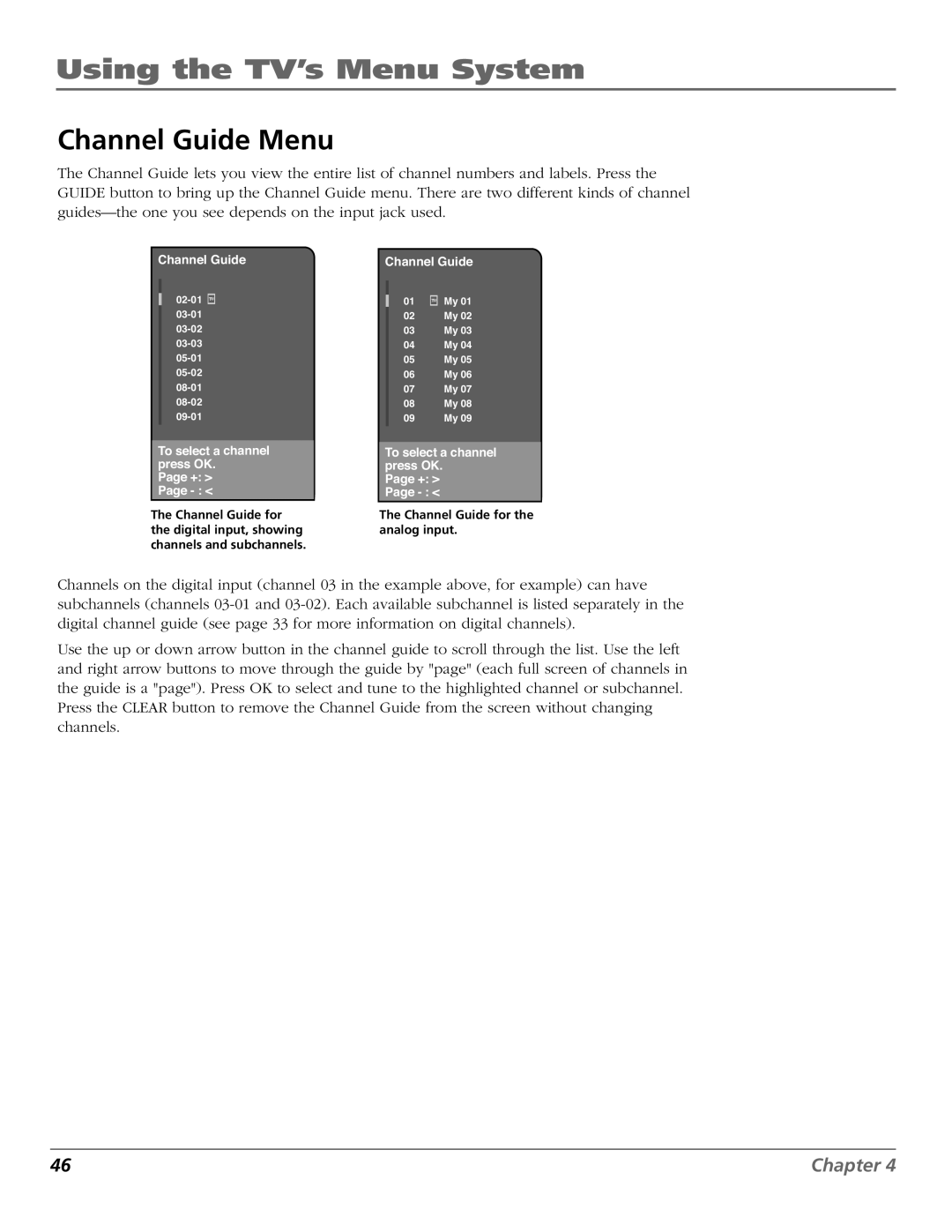 RCA R52WH73 manual Channel Guide Menu 