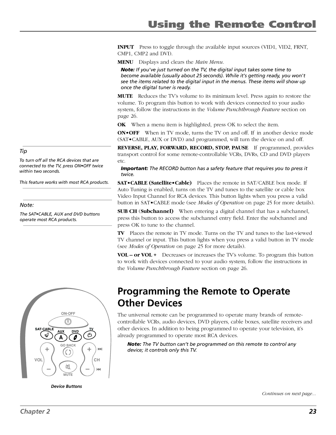 RCA R52WH79 manual Programming the Remote to Operate Other Devices 