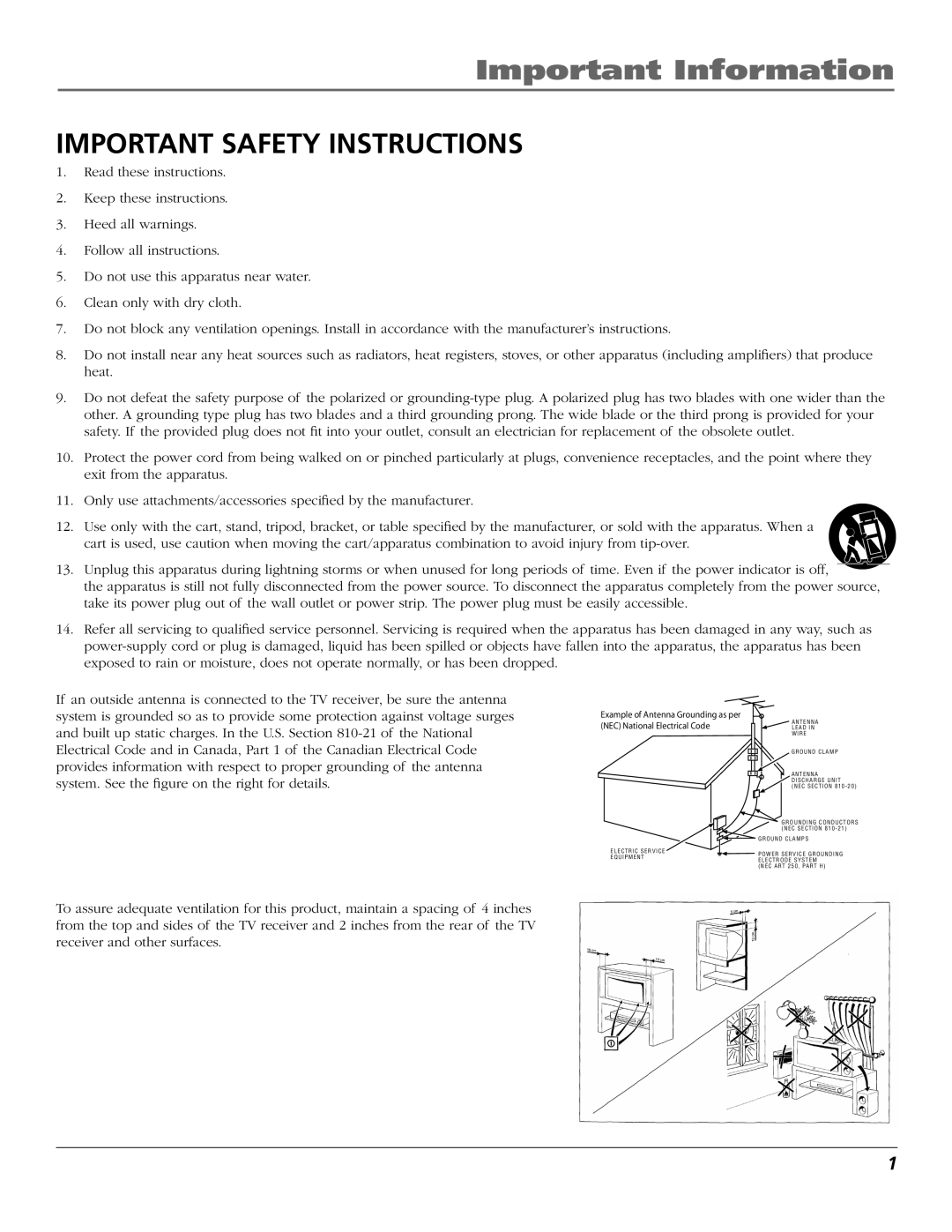 RCA R52WH79 manual Important Safety Instructions 