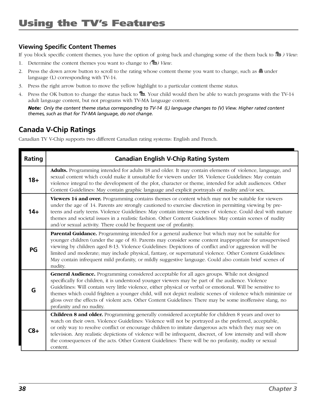 RCA R52WH79 manual Canada V-Chip Ratings 