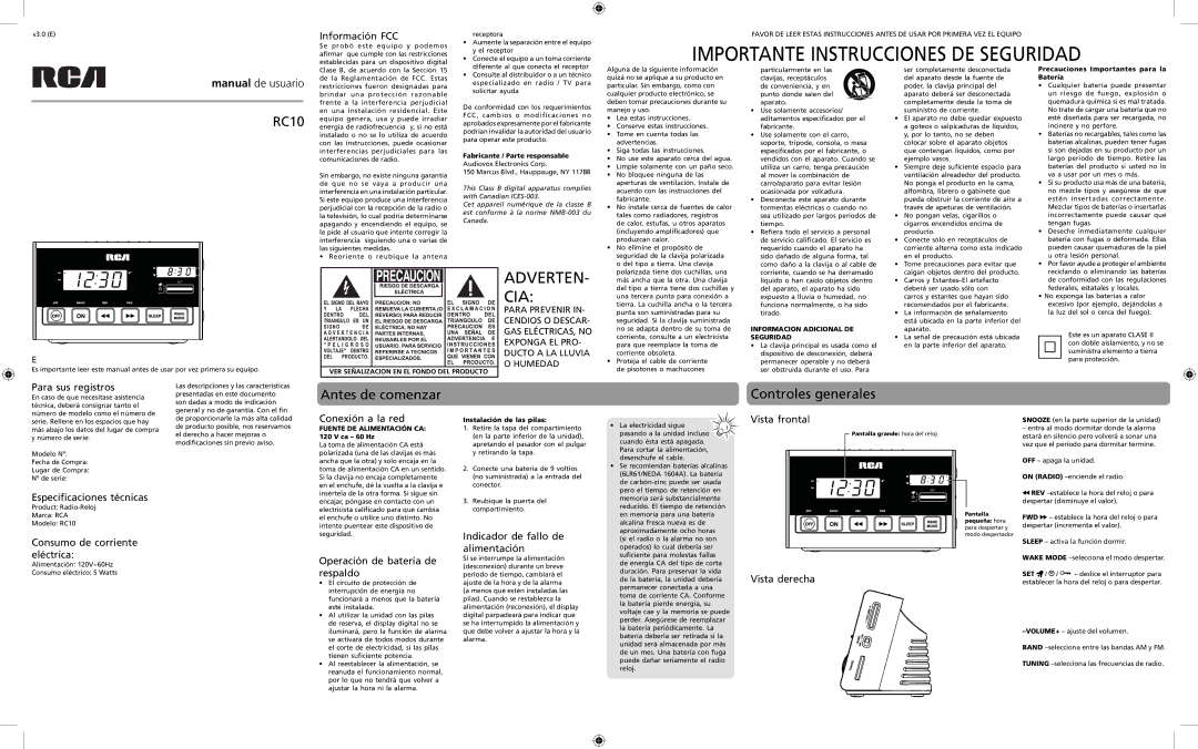 RCA RC10 user manual Antes de comenzar, Controles generales 