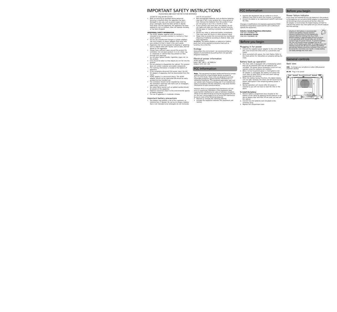 RCA RC142 user manual FCC Information, Before you begin, General controls 