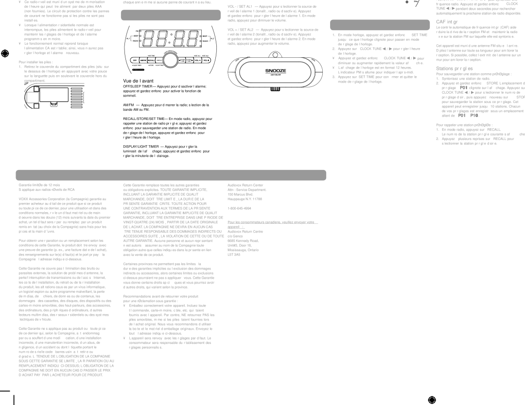 RCA RC220 user manual Temporizador de luz Garantía limitada, Information FCC, Avant de commencer, Commandes générales 