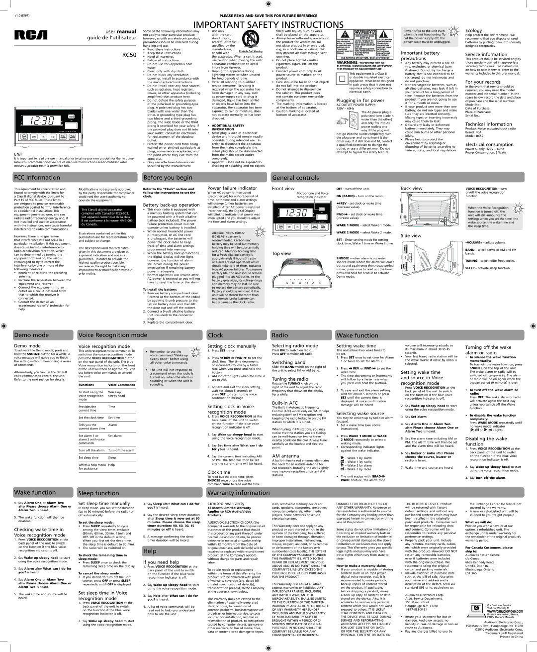 RCA RC50 user manual FCC Information, Before you begin, General controls, Help 