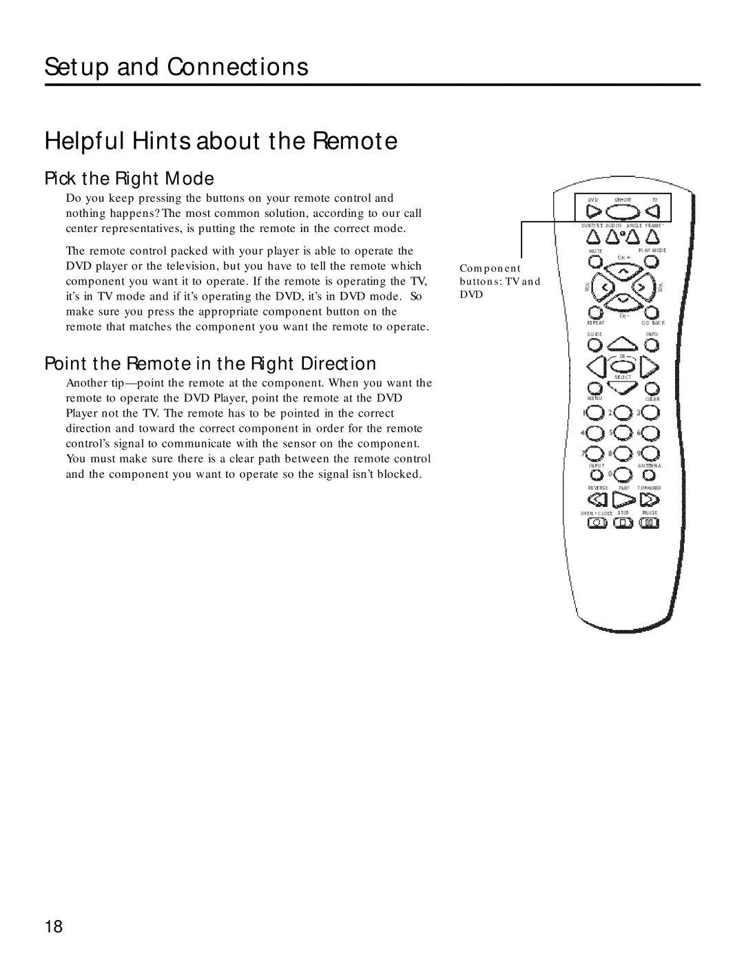 RCA RC5220P manual Setup and Connections Helpful Hints about the Remote, Pick the Right Mode 