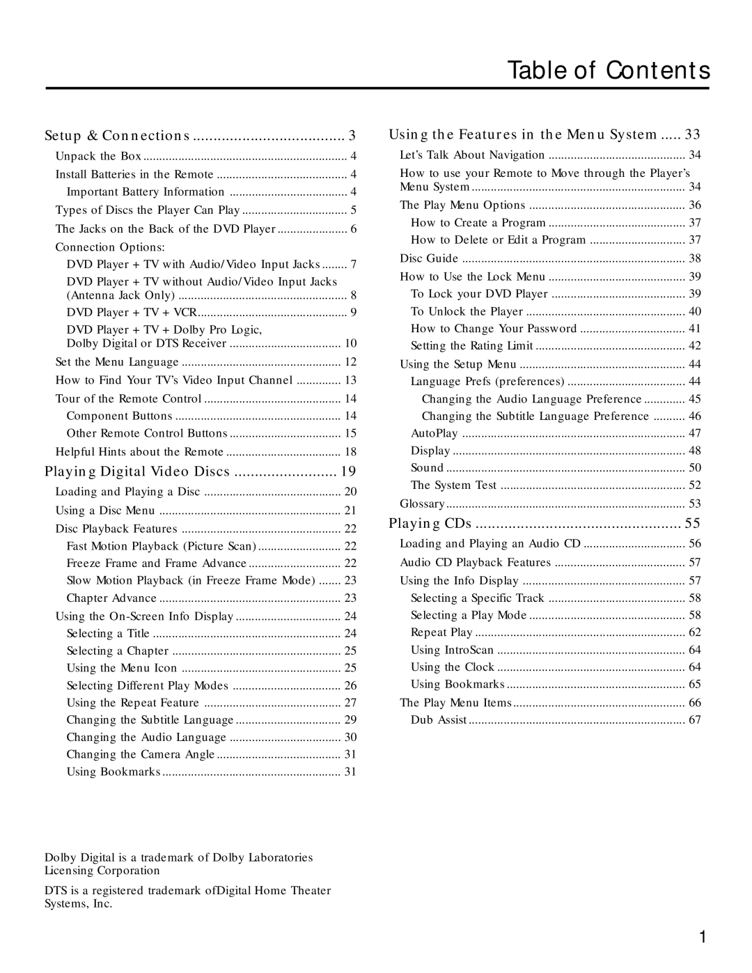 RCA RC5220P manual Table of Contents 