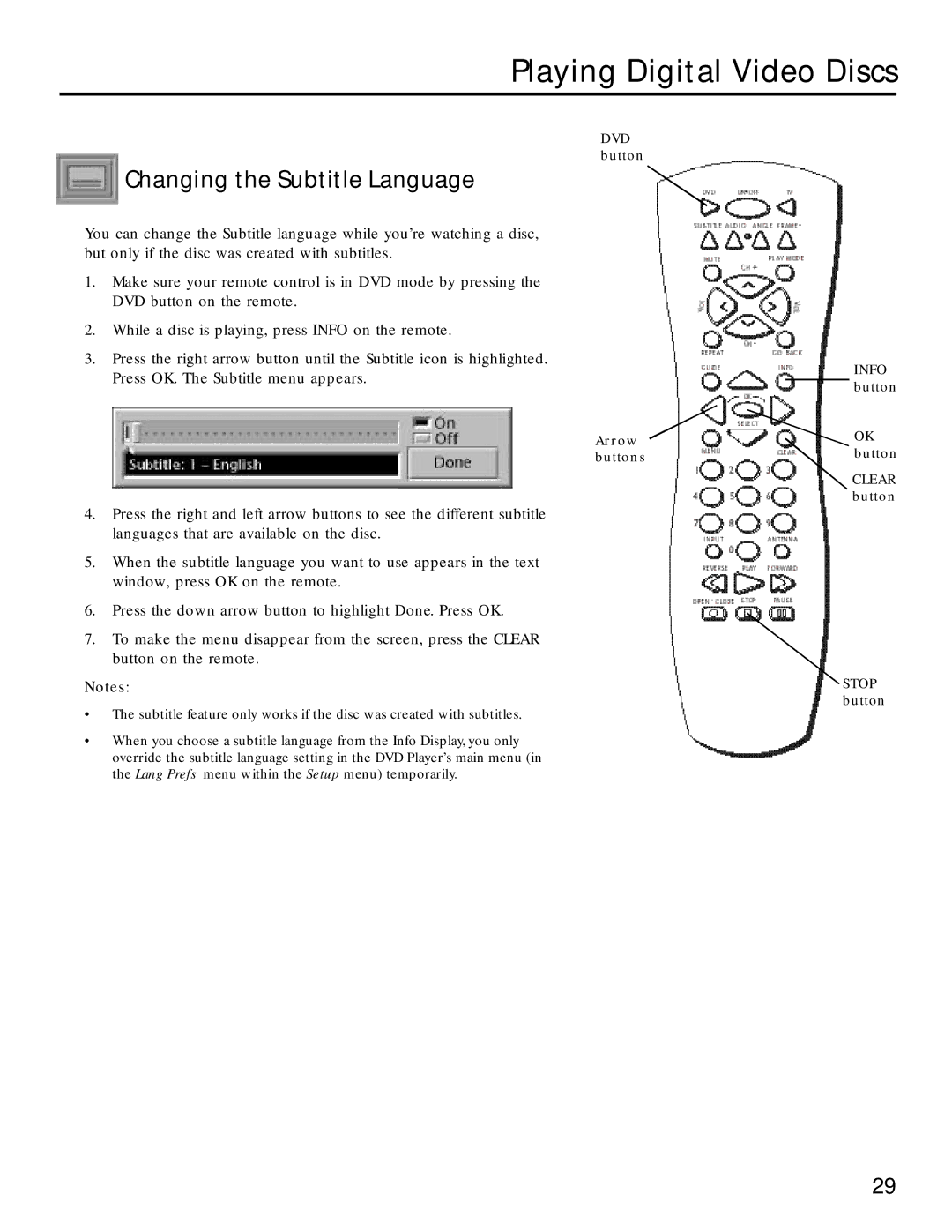 RCA RC5220P manual Changing the Subtitle Language 