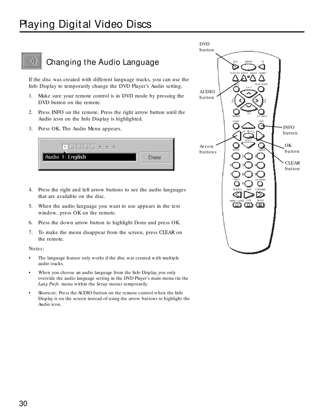 RCA RC5220P manual Changing the Audio Language 