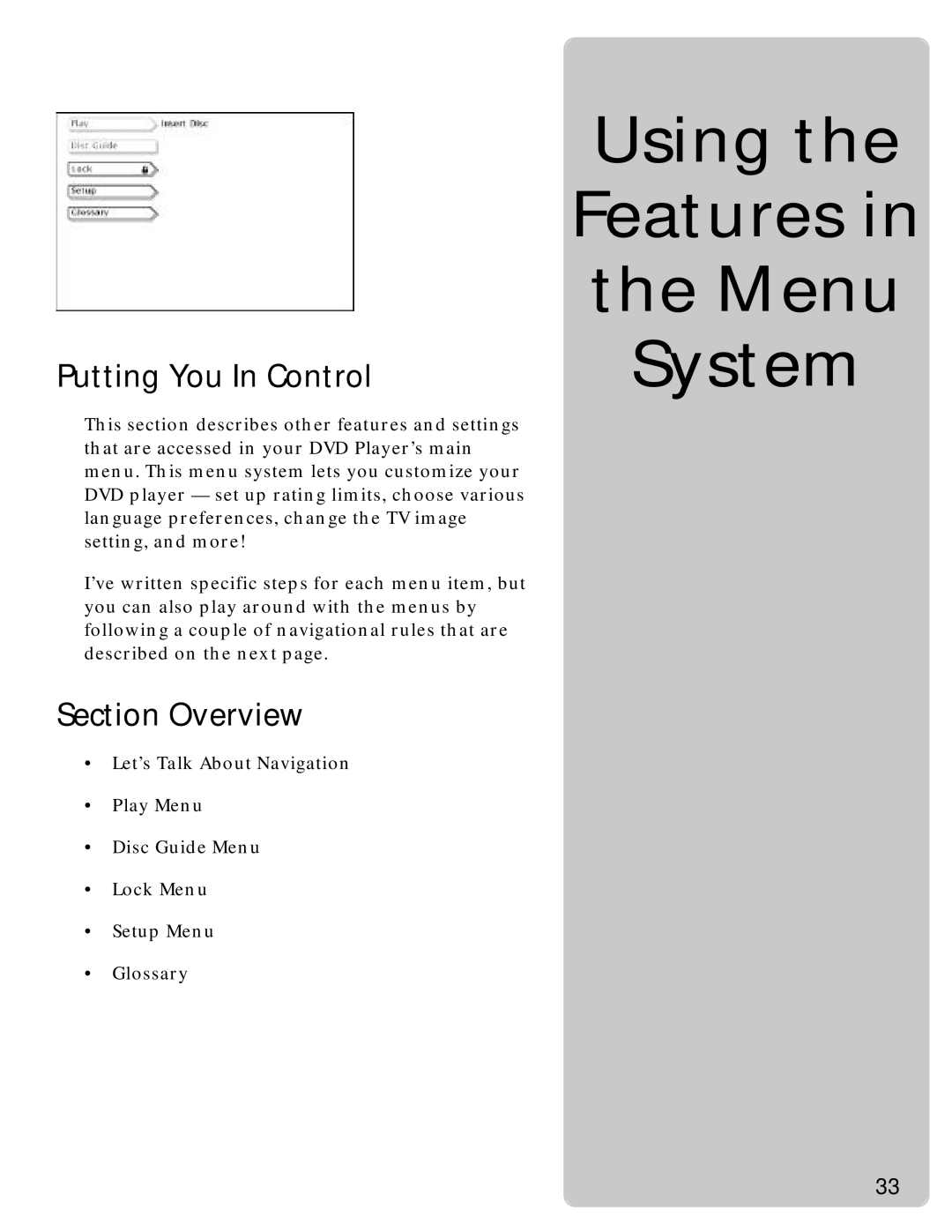 RCA RC5220P manual Using Features Menu System, Putting You In Control 