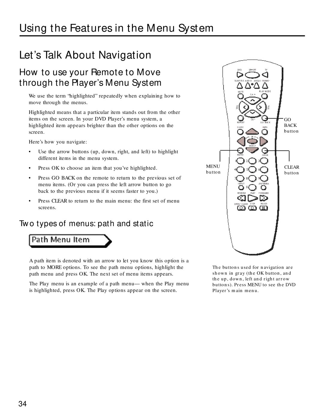 RCA RC5220P manual Two types of menus path and static 